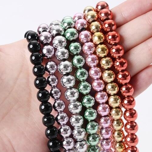 2-10mm Round Hematite Stone Beads Multicolors Plating Loose Spacer Bead for Jewelry Making DIY Bracelet Necklace Accessories