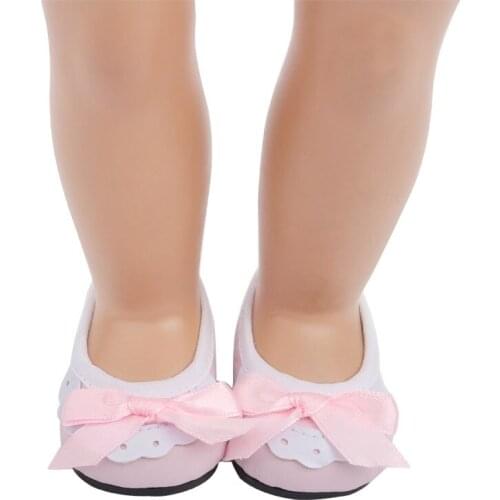 18 inch Girls doll shoes Cute pink bow shoes princess dress shoes PU American newborn shoe Baby toys fit 43 cm baby dolls s27