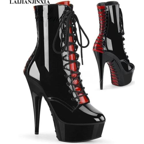 LAIJIANJINXIA New Fashion Sexy Knight 5 inch High Heel Platform Ankle Boots Women Autumn Winter Shoes Black Pole Dancing Boots