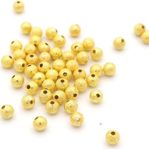50pcs/lot Gold Color Metal Round Ball Frosted Loose Spacer Beads For Jewelry Finding Diy Making Accessories Wholesale Supply