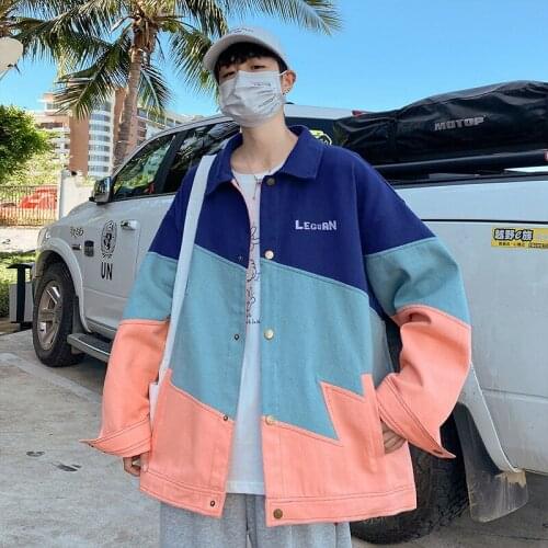 Ws473 Ins Trendy Men Jackets Autumn Personality Streetwear Patchwork Panelled Lapel Youth Casual Handsome Boyfriend Male Coats