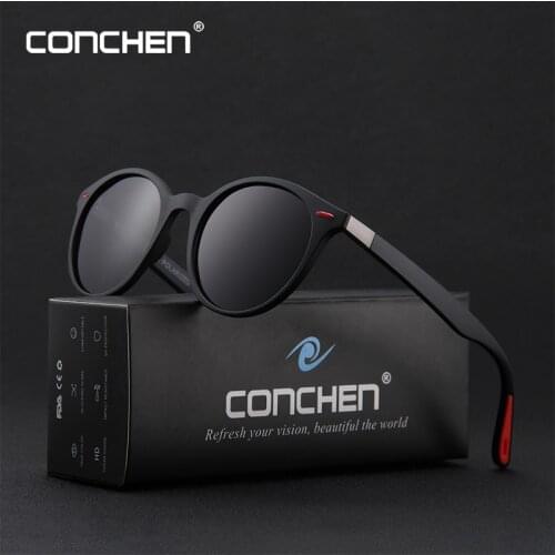 CONCHEN 2019 New Fashion Round polarized Sunglasses For Men Women Retro Brand Design Sun Glasses Large Frame Travel Fishing