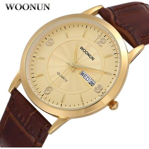 2020 WOONUN Top Brand Luxury Gold Watches Men Man Clock Waterproof Shockproof Calendar Quartz Watch Ultra Thin Watches For Men