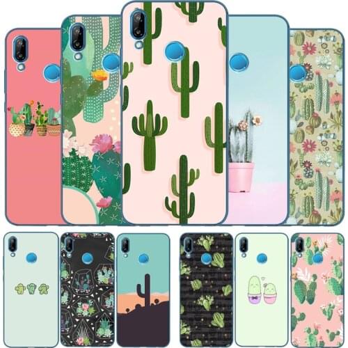 Cactus Soft Silicone Phone Case For Huawei P9 P10 P20 P30 P40 LITE P20 P30 P40 PRO P smart Y6 Y7 Y9 Prime nova 3i