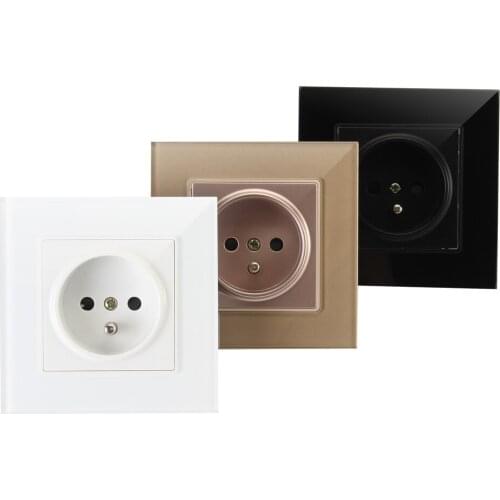 Free shipping three colors option France 16A wall outlet Crystal glass panel high quality electric socket for global B2C market