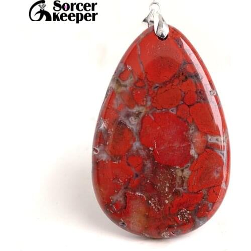 Real Natural Bloodstone Gem Stone Pendant Necklace Polished Drop Agates Slice Fashion Crystal Beads For Jewelry Making BE666