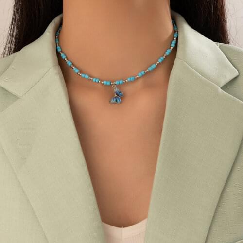 Tocona Eady Bead Choker Necklace for Women Pretty Butterfly Clavicle Chain Handmade Adjustable Party Jewelry Collar 18114