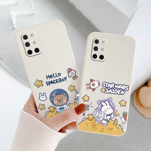 For Oneplus 8t Case Bunny Astronaut Camera Lens Protection Liquid Slicone Phone Cover 9 9pro 9r pro Shockproof Soft Case Funda