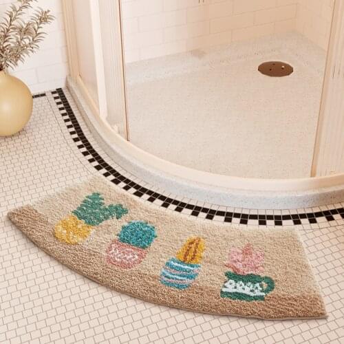 Fluffy Bathmat Floral Rainbow Rug Nordic Flocking Mat Bathroom Arc Shape Carpet Bath Room Door Floor Welcome Doormat Home Decor