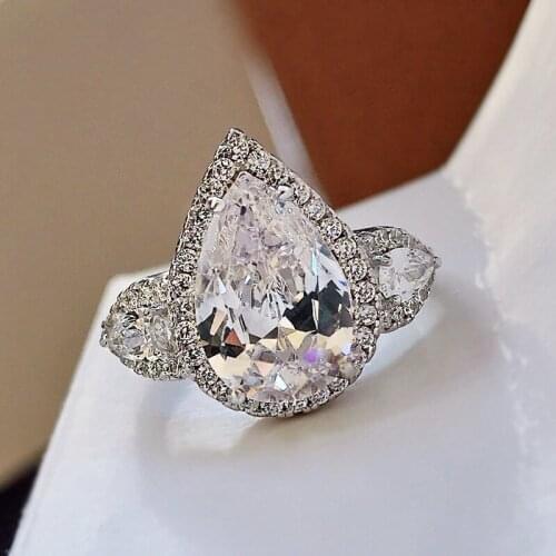 Real 925 Sterling Silver White Water Drop Shining Created Moissanite Diamond Temperament Engagement Rings Fine Jewelry