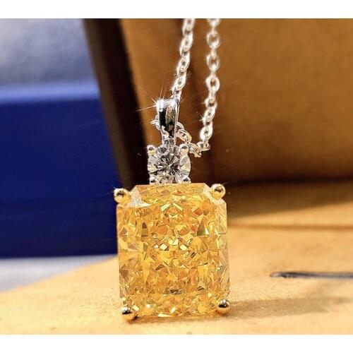Real 925 Sterling Silver 10*12mm Yellow High Carbon Dimaond 45cm Pendant Necklace For Women Wedding Party Fine Jewelry Gifts