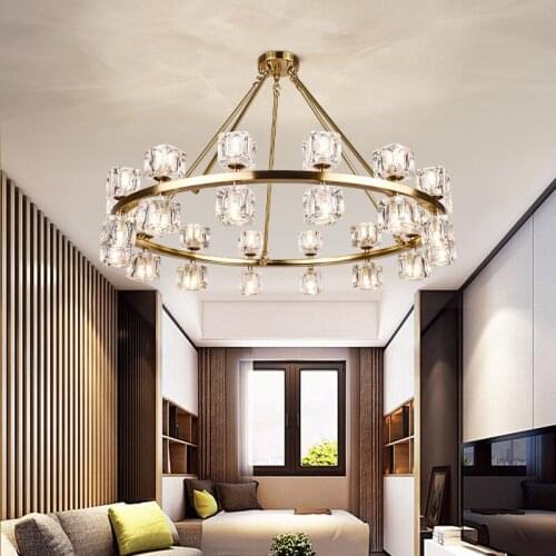 Luxury Copper Chandeliers Double Crystal Led Pendant Chandelier For Living room Dining room Nordic Copper Hanglamp Bedroom Lamp