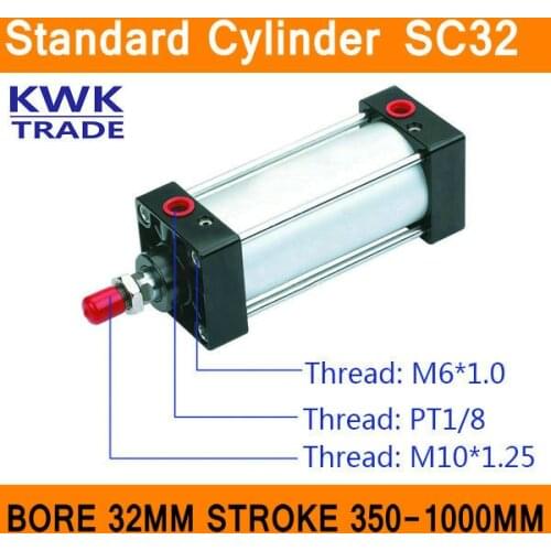 SC series Standard Air Cylinders Valve SC32 Bore 32mm Strock 350mm to 1000mm Stroke Single Rod Double Acting Pneumatic Cylinder