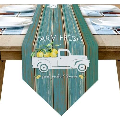 Blue Wood Texture Farm Lemon Truck Table Runner Kitchen Dinning Table Decor Tablecloth And Placemat Wedding Table Decor