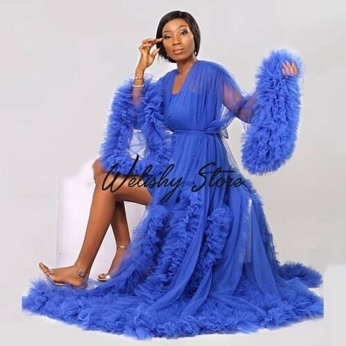Sexy Bridal Fluffy Tulle Maternity Robes Women Long Tulle Dresses Photo Shoot Beach Birthday Party Tulle Robe Vestidos de sirena