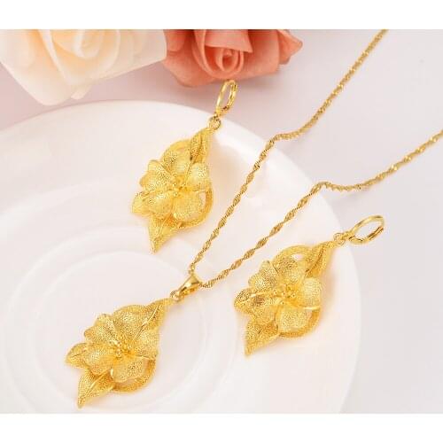 Gold Necklace Earring Set Women Party Gift big flower Jewelry Sets daily wear mother gift DIY charms women girls Fine Jewelry