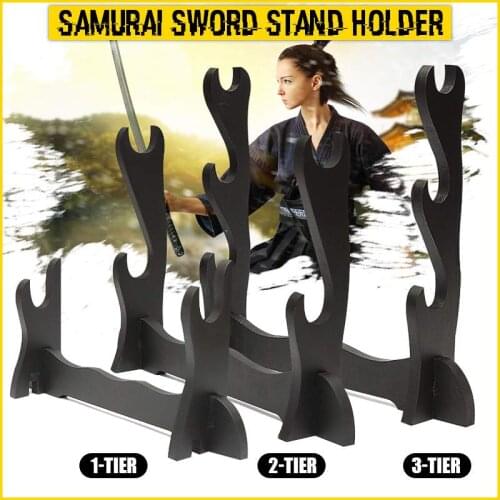 1PC Black Wood Wall Mount Samurai Sword Katana Holder Stand Hanger Bracket Rack Display 1/2/3 Layer Home Decoration Crafts