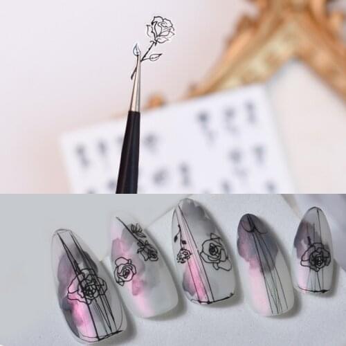 1pc Rose Nail Sticker Rose Flowers 3D Nail Slider Decals Metal Black Nail Art Stickers Manicure Decorations