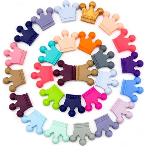 Cute-idea 10pc Baby Teething Toys Crown Silicone Beads BPA Free Chewy sensory Crafts Chain For Pendant Baby Teether Toy DIY gift