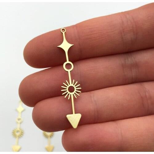 2pcs Brass Sun and Star Arrow Stick Charm Pendant, Sun and Star Drop Earring Charm,Celestial Charms Jewelry Making