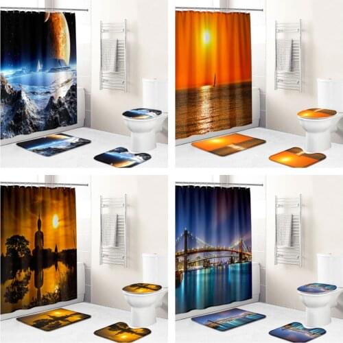 3D Printing Gorgeous Landscape Waterproof Fabric Bathroom Accessories Shower Curtain Cover Anti Slip Carpet Bathroom Bath Mat