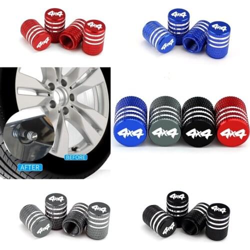 4X Car Tire Valve Stems Cap Smiley 4x4 Tire Valve Cap Aluminum Tire Wheel Stem Air Valve Caps Dustproof Caps
