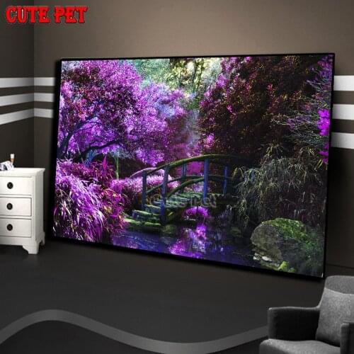 Natural scenery 5D Diamond full Round square Diamond Painting wooden bridge river Mosaic DIY Cross Stitch Kit Diamond Embroidery