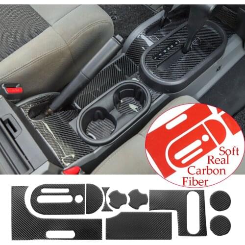 10pcs Real Carbon Fiber Center Console Gear Shift Trim For Jeep Wrangler JK 2007-2010