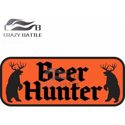 Crazy Battle 13 x 5.5cm Beer Hunter Orange Funny Car Stickers Bumper Trunk Truck Graphics Vinyl JDM Air Conditioner Waterproof