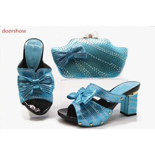 Doershow Italian Shoes with Matching Bags Women Italian African Party Pumps Shoes and Bag Set Decorated with Rhinestone STN1-34