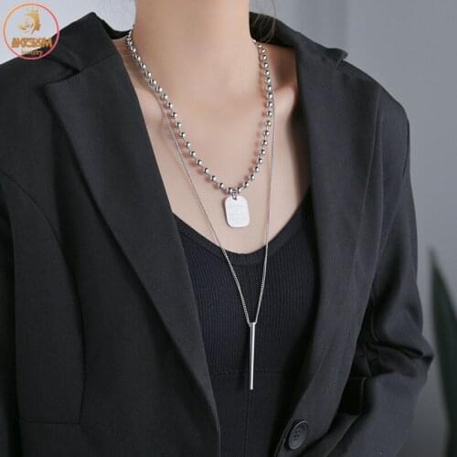 Akizoom Double Layers Necklace Stainless Steel Choker Square Cylinder Bead Chian Pendant Freeshipping for Women Punk Jewelry