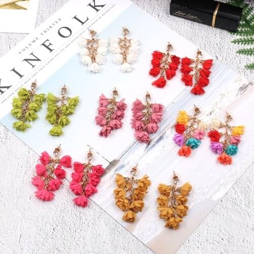 Exknl Party Big Vintage Bohemian Drop Earrings for Women 2020 Tassel Dangle Statement Long Flower Fashion Jewelry Earrings Women