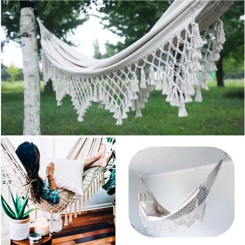 2 Person Hammock Boho Large Brazilian Macrame Fringe Double Deluxe Hammock Swing Net Chair Out/Indoor Hanging Hammock Swings Dec
