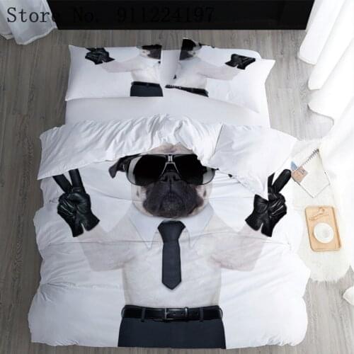 Suit Dog Printed Duvet Cover Set Comforter 3PCS Bedding Set Boys Girls Bedspreads Pure White Quilt Cover Home Textile Bedclothes