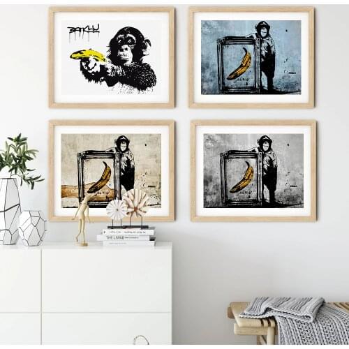 Lnspired by Banksy Street Monkey And Banana Wall Art Canvas Paintings Pictures Prints Poster Home Decoration For Living Room