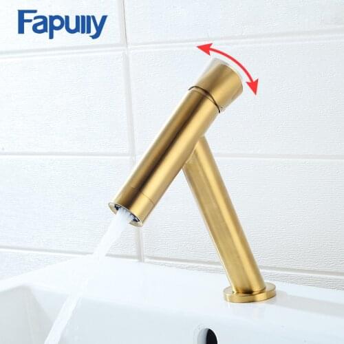 Fapully Brushed Gold Basin Faucet Black Taps Brass Simple T-Design 7 Colors Single Handle Bath Sink Mixer Water Crane 1073