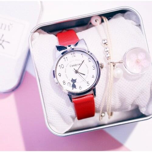 Cat dial cute Women Watches fashion kids Quartz Students Children Girls Ladies Wrist Watch For Gifts clock female hour