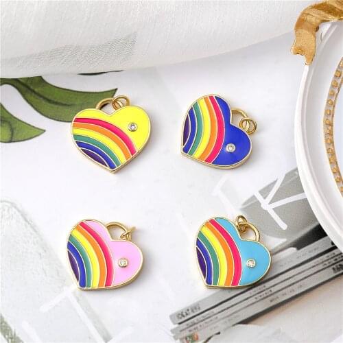 Trendy Rainbow Heart Pendants For DIY Jewelry Supplies Colorful Enamel Charms Pendant Necklace Bracelet Finding Accessories