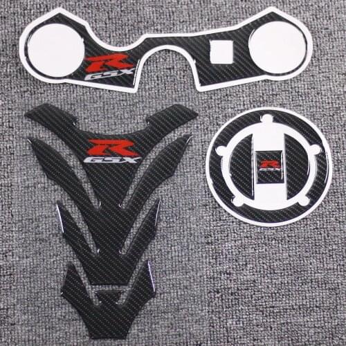 Motorcycle Carbon Fuel Tank Cap Sticker Tank Pad Fork Triple Tree Upper Clamp Decal For SUZUKI GSXR1000 GSX-R1000 K7 2007 2008
