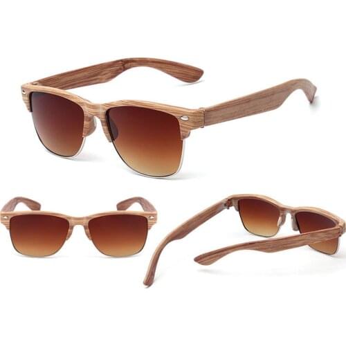 2019 new fashion imitation wood ladies sunglasses classic brand design half frame mens glasses UV400 retro driving goggles