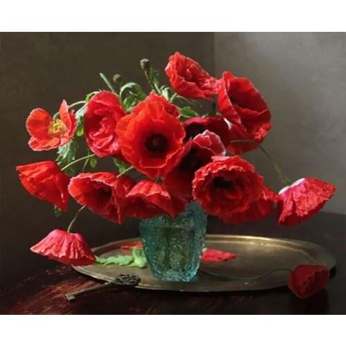 Flowers DIY Painting By Numbers Canvas Drawing Red flower Figure Oil Painting HandPainted Home Decor Gift