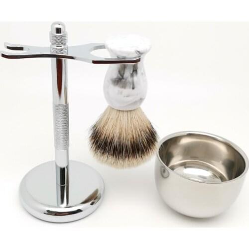 TEYO Super Silvertip Badger Hair Shaving Brush Set Include Shaving Bowl Stand Perfect For Man Wet Shave Cream Razor
