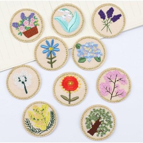 10 Kinds Of Flowers Embroidery Patch Fabric Sticker For Stationery DIY Clothing Bags Decoration Fabric Adhesive Label