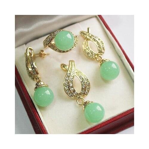 Nobility Woman natural Jewelry Beijing, China AAA 12mm Green gem Pendant Necklace Earrings Ring Set Set Grad -jewelry