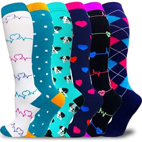 Men Women Compression Socks Heart Stripe Dog Pattern Golfs Funny Tube Unisex Outdoor Running Cycling Long Pressure Stockings