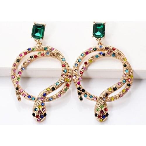 New Punk Design Rhinestone Earring Woman Wholesale Statement Snake Earrings For Women 2021 Big Colorful Pendant Wedding Pendient