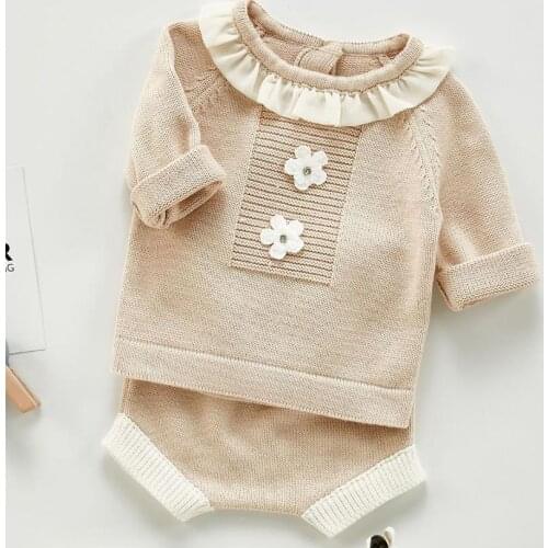 Baby knitting Clothing Sets Two Girls Cotton Baby Knitted sweater pullovers + PP Shorts 2Pcs Suit Baby Clothing Set