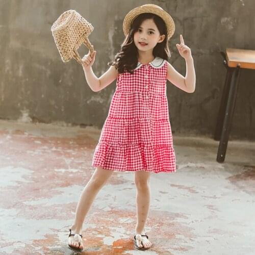 Girls Dress 2020 New Summer Casual Kids Dresses for Girl Casual Plaid Children Princess Clothing Sleeveless Toddler Teen Costume