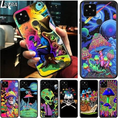 Psychedelic Mushroom Shockproof Cover for Google Pixel 5 4 5A 4A XL 5G Black Phone Case Shell Soft Fundas Coque Capa