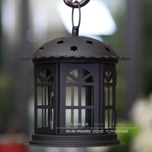 Handmade European style Portable Metal + glass Windproof Candles Holders Black and white